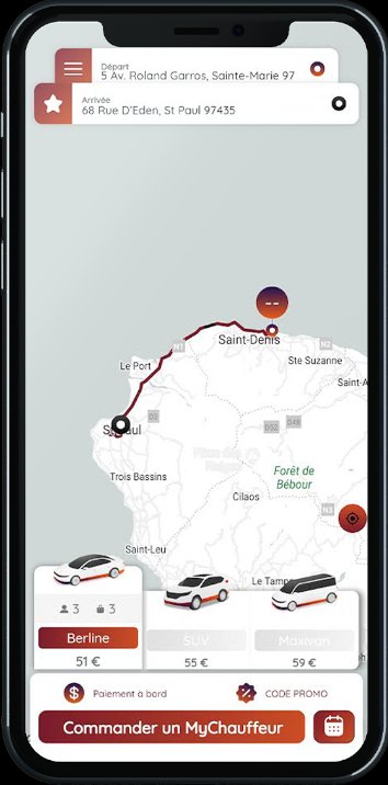 Capture d'écran de l'application MyChauffeur – interface de réservation VTC La Réunion